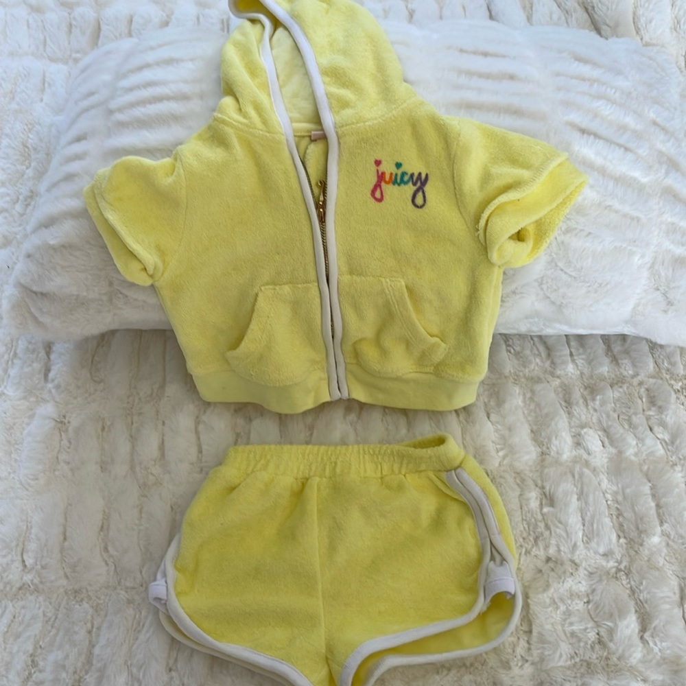 Yellow 18M Juicy Couture 2pc terry cloth short outfit with hooded zipper top